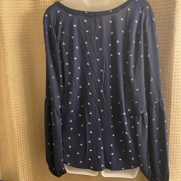 LOFT Navy Floral Split Neck Blouse - Picture 10 of 11